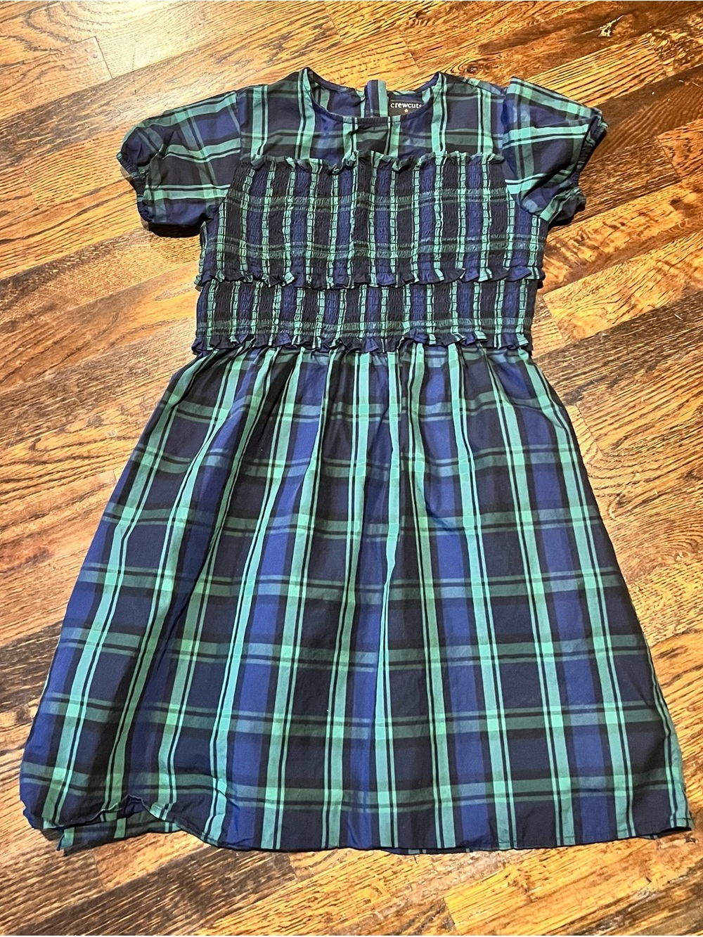 Crewcuts Navy & Green Plaid Smocked Short-Sleeve Dress